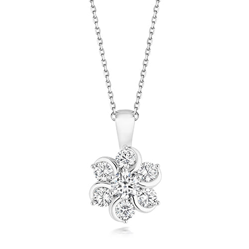 CLUSTER PENDANT 5MM ROUND CENTRE & SWIRL SURROUND ON RUNNING CHAIN