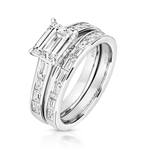 2 piece bridal set emerald cut Centre & Channel set baguette band