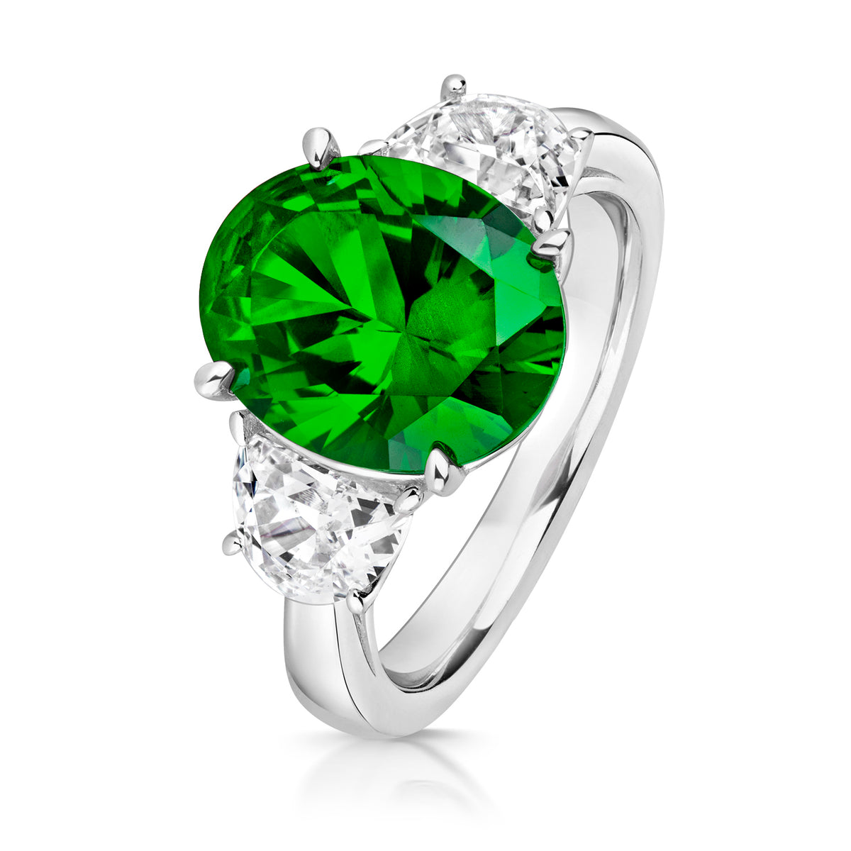 Lapidary 3 Stone ring With Green Oval Centre