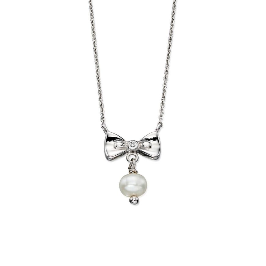 D for Diamond Freshwater Pearl and Bow necklace with Diamond
