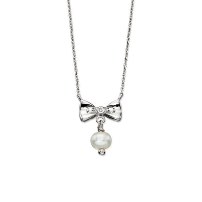 D for Diamond Freshwater Pearl and Bow necklace with Diamond