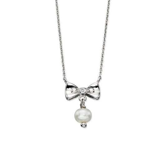 D for Diamond Freshwater Pearl and Bow necklace with Diamond