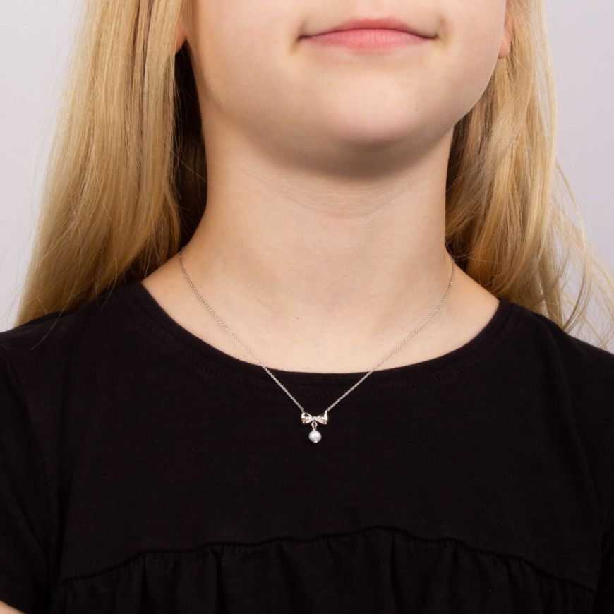 D for Diamond Freshwater Pearl and Bow necklace with Diamond
