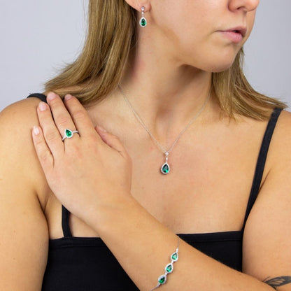 Diamond Fire Green Zirconia Teardrop Ring With Pave Surround