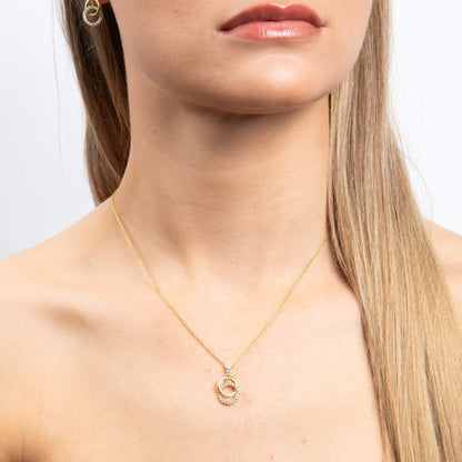 Diamonfire Interlinked Plain and Zirconia Rings Necklace