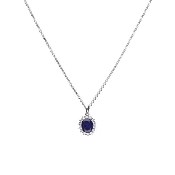 DF Oval Pave Set Pendant With Sapphire Blue Diamonfire Zirconia with chain
