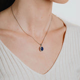 DF Oval Pave Set Pendant With Sapphire Blue Diamonfire Zirconia with chain