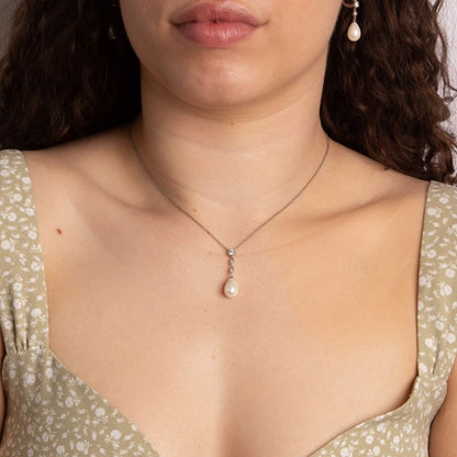 DF Shell Pearl Chain Drop Pendant With Diamonfire Zirconia