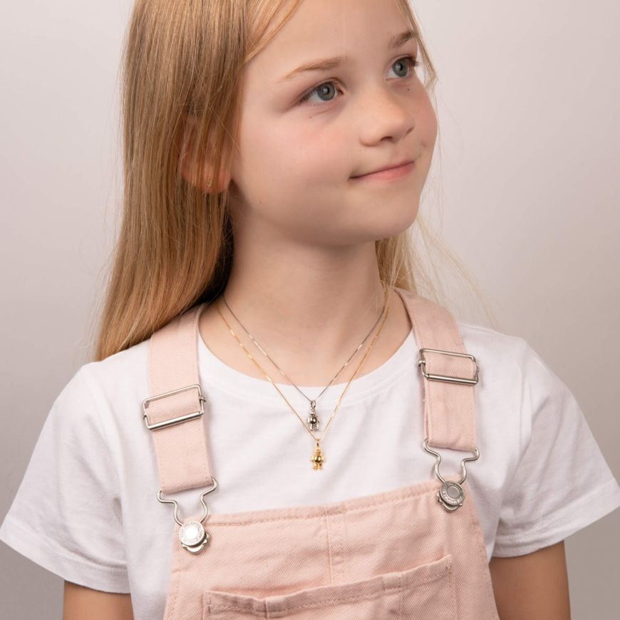 D for Diamond Teddy Bear Pendant and Chain with Diamond