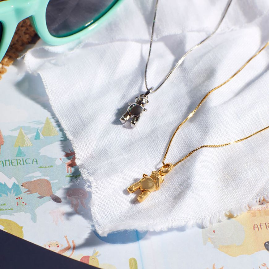 D for Diamond Teddy Bear Pendant and Chain with Diamond
