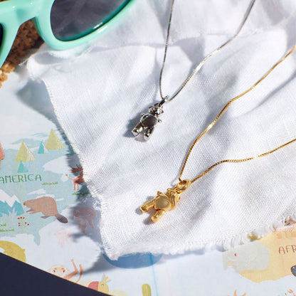 D for Diamond Teddy Bear Pendant and Chain with Diamond