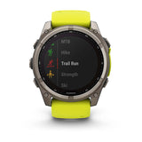 Garmin Fēnix 8 Solar, Sapphire, Titanium with Amp yellow/graphite silicone band