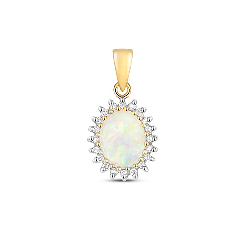 9CT YELLOW GOLD DIAMOND OPAL PENDANT