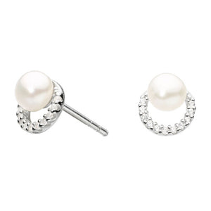 Dew CZ Half Round Freshwater Pearl Stud Earrings