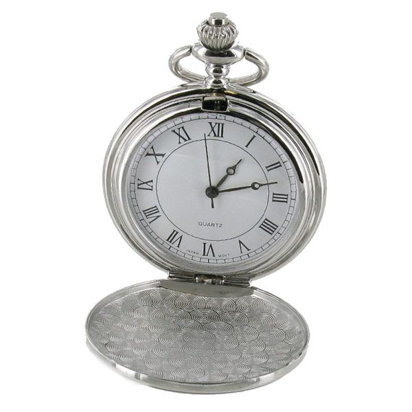 Full Hunter Chrome Pocket Watch - White Face Roman Numerals