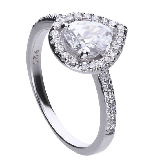 DF Teardrop Shaped Diamonfire Zirconia Ring With Pave Shoulders