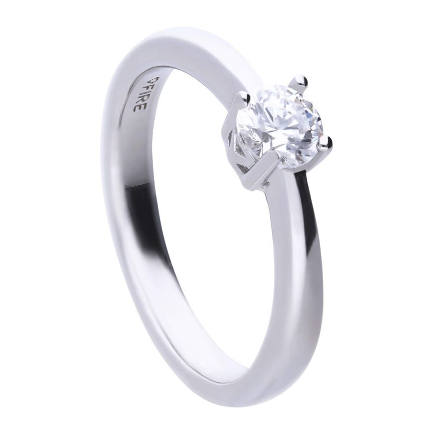 Diamond Fire Four Claw Ring With Cubic Zirconia