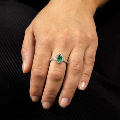 Diamond Fire Green Zirconia Teardrop Ring With Pave Surround