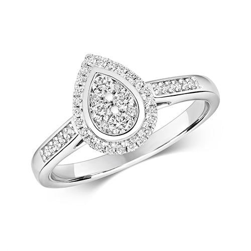 9CT W/GOLD DIAMOND CLUSTER RING PEAR