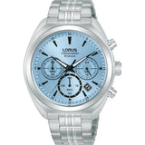 Lorus Mens Chronograph Light Blue Dial Stainless Steel Bracelet Watch