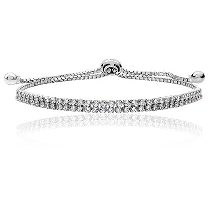 Sterling Silver Fine Double Row Pull CZ Bracelet
