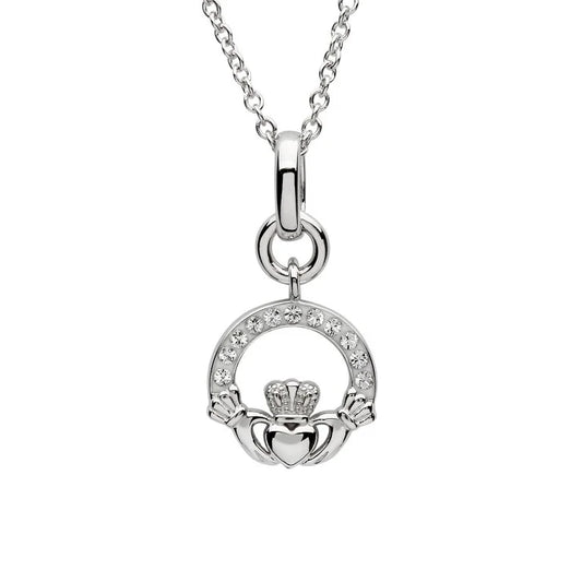 Silver Crystal Set Claddagh Pendant