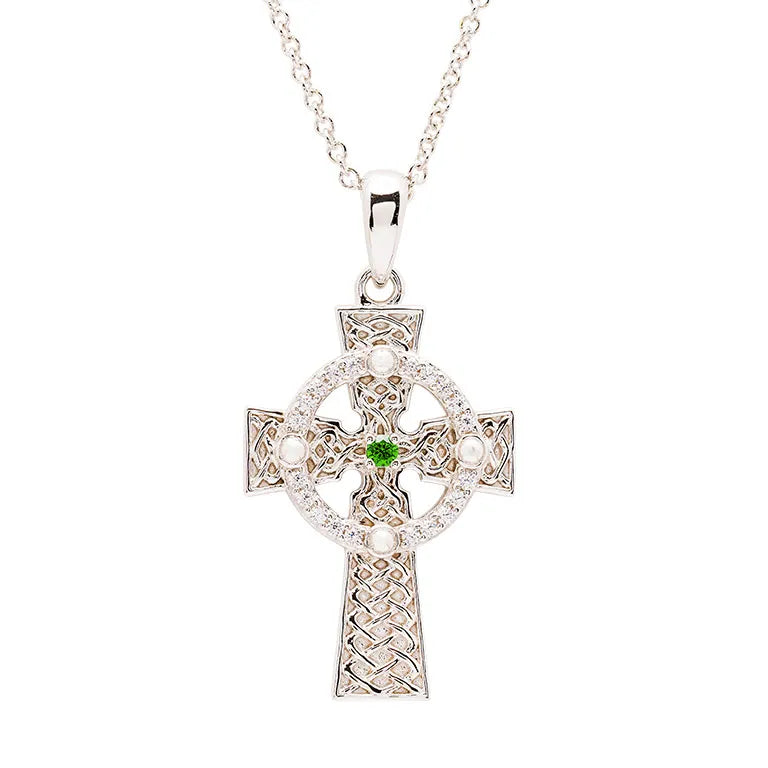 White & Green CZ Celtic Cross Pendant