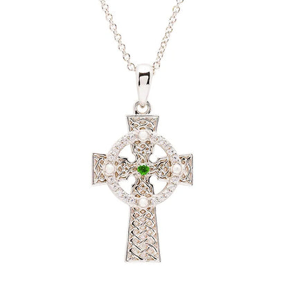 White & Green CZ Celtic Cross Pendant