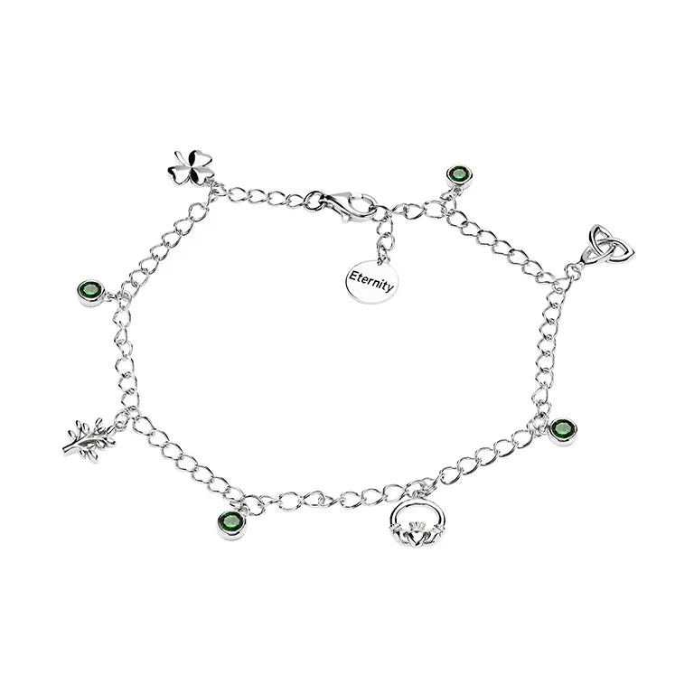 Celtic Bracelet with Shamrock, Claddagh and Trinity charms