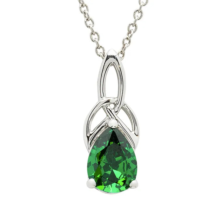 Emerald Green Cubic Zirconia Trinity Knot Necklace