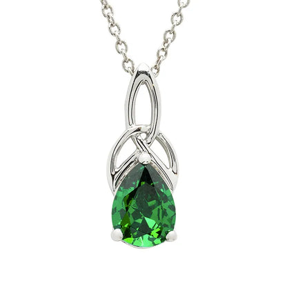 Emerald Green Cubic Zirconia Trinity Knot Necklace