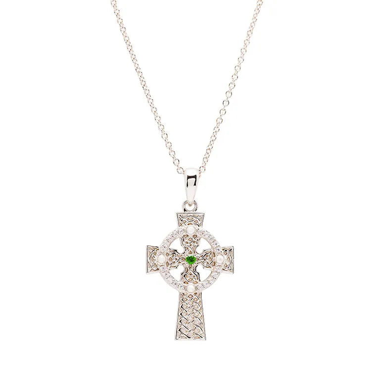 White & Green CZ Celtic Cross Pendant