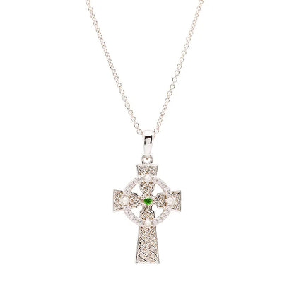 White & Green CZ Celtic Cross Pendant