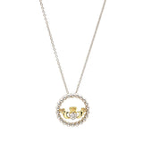 Sterling Silver CZ Claddagh Necklace with Gold Plated Detail