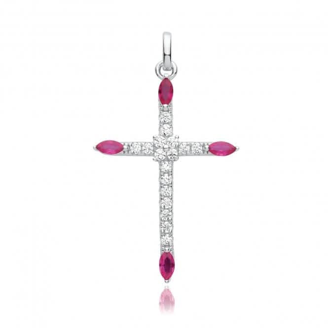 Silver Pendant Zirconia Cross Red