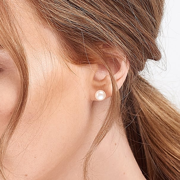 Jersey pearl Yellow gold Button Pearl Stud Earrings 7mm