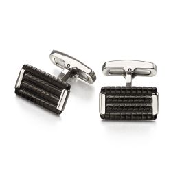 Fred Bennett Stainless Steel Black Ridge Rectangle Cufflinks