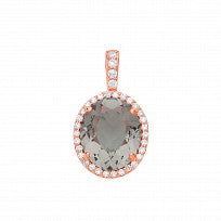 Rose Gold Plated Oval CZ & Light Olive Stone Pendant & Chain