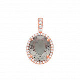 Rose Gold Plated Oval CZ & Light Olive Stone Pendant & Chain