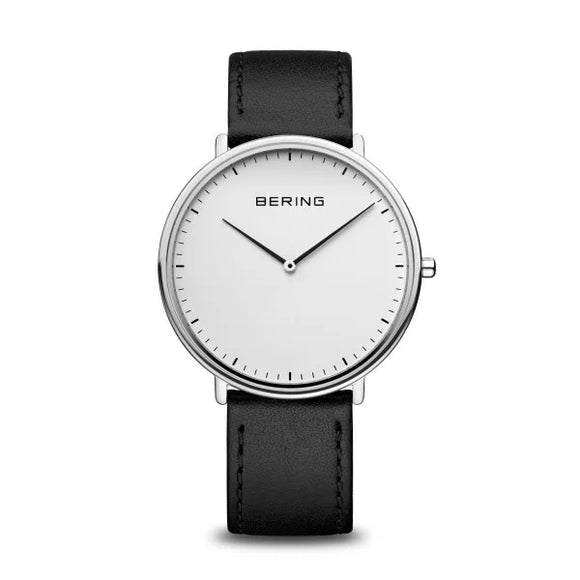 Bering Ultra Slim | polished silver | Black Leather S/W