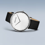 Bering Ultra Slim | polished silver | Black Leather S/W