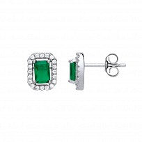 Silver CZ Emerald-Cut Emerald Micro Pave Earrings
