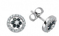Silver CZ and Black Micro Pave Studs With Flower Detail