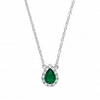 Sterling Silver Necklace With CZ & Emerald Tear Drop Pendant