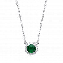 Sterling Silver Necklace With CZ & Emerald Round Pendant