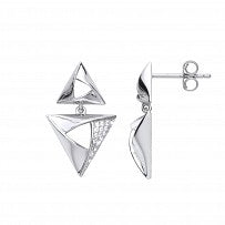 Silver CZ Triangle Shape Drop Earrings