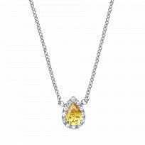 Sterling Silver Necklace With CZ & Yellow Sapphire Tear Drop Pendant