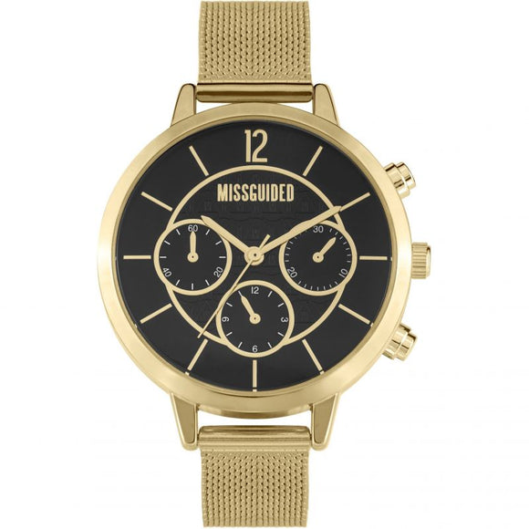 Missguided Black Dial Gold Colour Mesh Strap Watch