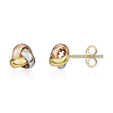 Three Tone 18CT Yellow/White/Rose Gold Simple Knot Stud Earrings