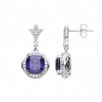 Silver CZ & Tanzanite Fancy Drop Earrings